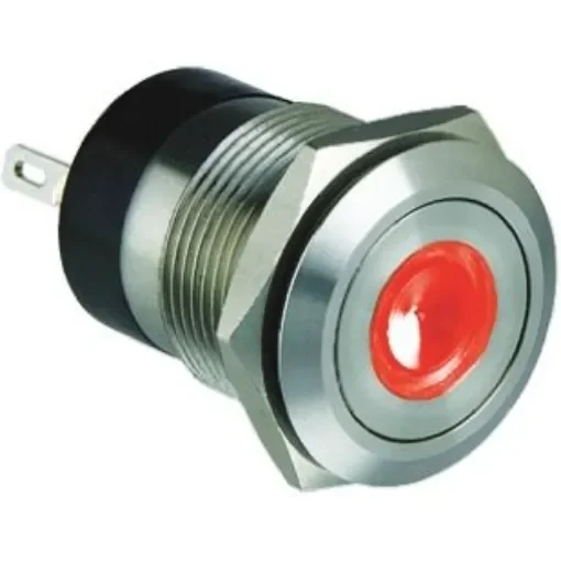 Bulgin MPI001 Series Illuminated Push Button Switch, Momentary, Panel Mount, 19.2mm Cutout, SPST, Red LED, 24V dc, IP66 - MPI001/28/RD/12 product image