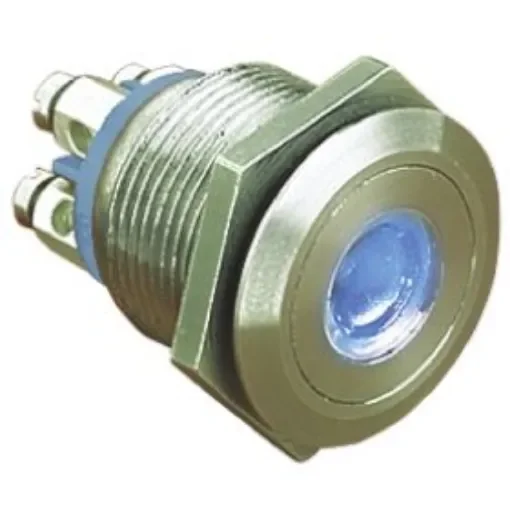 Bulgin MPI001 Series Illuminated Push Button Switch, Momentary, Panel Mount, 19.2mm Cutout, SPST, Blue LED, 24V dc, IP66 - MPI001/TE/BL/6 product image