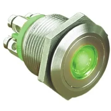 Bulgin MPI001 Series Illuminated Push Button Switch, Momentary, Panel Mount, 19.2mm Cutout, SPST, Green LED, 24V dc, - MPI001/TE/GN/12 product image
