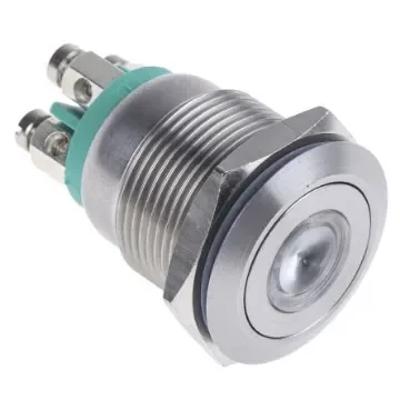 Bulgin MPI001 Series Illuminated Push Button Switch, Momentary, Panel Mount, 19.2mm Cutout, SPST, Green LED, 24V dc, - MPI001/TE/GN/24 product image