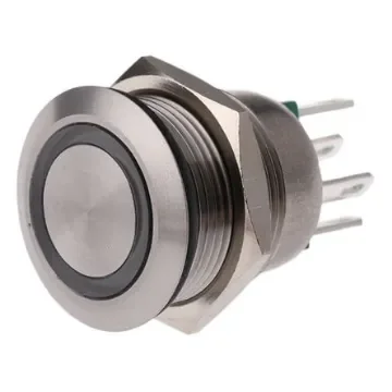 Bulgin MPI002 Series Illuminated Push Button Switch, Momentary, Panel Mount, 19.2mm Cutout, SPST, Green LED, 24V dc, - MPI002/28/GN/24 product image