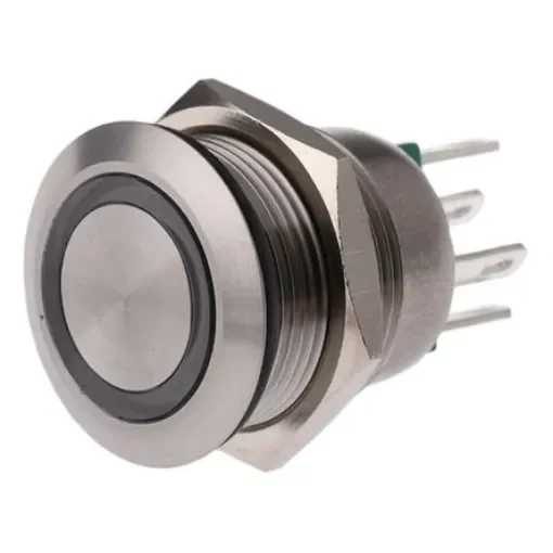 Bulgin MPI002 Series Illuminated Push Button Switch, Momentary, Panel Mount, 19.2mm Cutout, SPST, Green LED, 24V dc, - MPI002/28/GN/24 product image