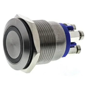 Bulgin MPI002 Series Illuminated Push Button Switch, Momentary, Panel Mount, 19.2mm Cutout, SPST, Blue LED, 24V dc, IP66 - MPI002/TE/BL/12 product image