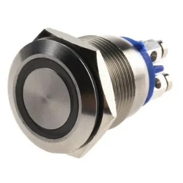 Bulgin MPI002 Series Illuminated Push Button Switch, Momentary, Panel Mount, 19.2mm Cutout, SPST, Blue LED, 24V dc, IP66 - MPI002/TE/BL/24 product image