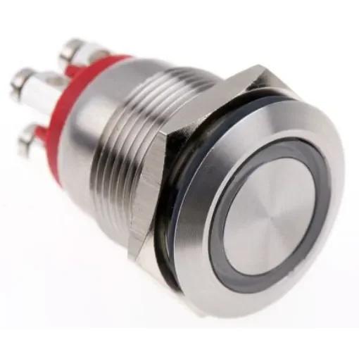 Bulgin MPI002 Series Illuminated Push Button Switch, Momentary, Panel Mount, 19.2mm Cutout, SPST, Red LED, 24V dc, IP66 - MPI002/TE/RD/24 product image
