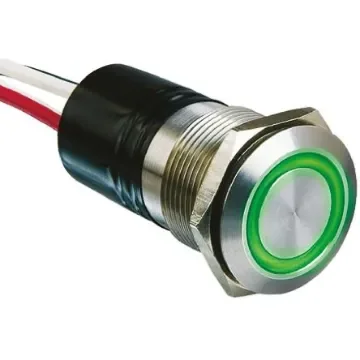 Bulgin MPI002 Series Illuminated Push Button Switch, Momentary, Panel Mount, 19.2mm Cutout, SPST, Green LED, 24V dc, - MPI002/FL/GN product image