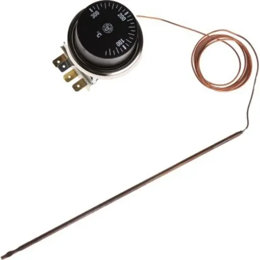 RS PRO Adjustable Capillary Thermostat, Opens at +310°C, Closes at +50°C, +330°C Max, SPDT, Automatic Reset, Panel Mount - 7334729 product image