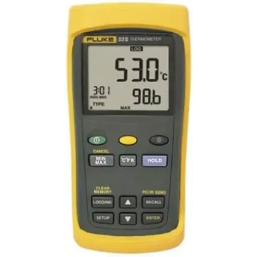 Fluke 53 II Wired Digital Thermometer for Industrial Use, E, J, K, N, R, S, T Probe, 1 Input(s), +1767°C Max, ±0.05 % - 3621096 product image