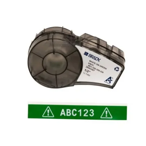 Brady B-595 White on White on Green Label Printer Tape, 6.4 m Length, 12.70 mm Width - M21-500-595-GN product image
