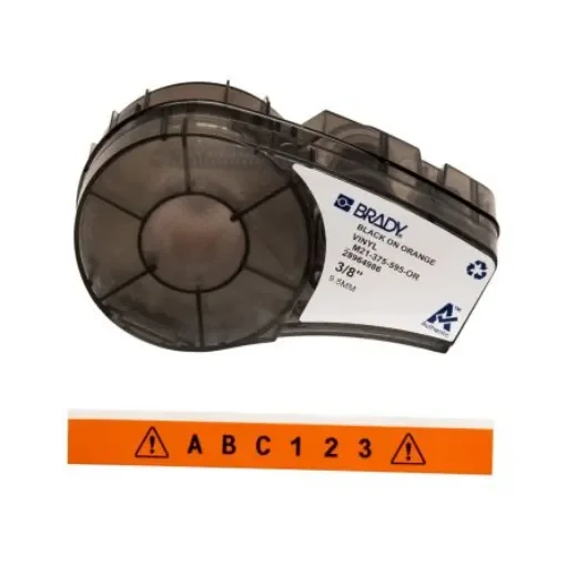 Brady B-595 Black on Black on Orange Label Printer Tape, 6.4 m Length, 9.53 mm Width - M21-375-595-OR product image