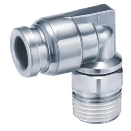 SMC KQG2 Series Elbow Threaded Adaptor, R 1/8 Male to Push In 8 mm, Threaded-to-Tube Connection Style - KQG2L08-01S product image