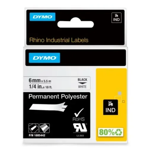 Dymo Black on White Label Printer Tape, 5.5 m Length, 6 mm Width - 1805442 product image