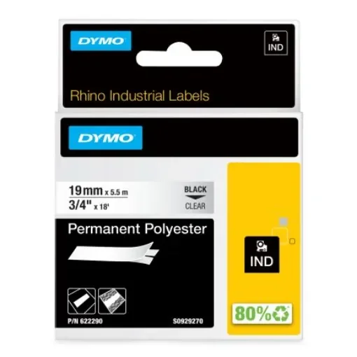 Dymo Black on Clear Label Printer Tape, 18 ft Length, 19 mm Width - 622290 product image