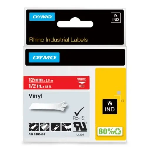 Dymo White on Red Label Printer Tape, 5.5 m Length, 12 mm Width - 1805416 product image