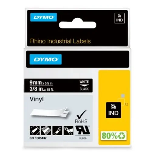 Dymo White on Black Label Printer Tape, 5.5 m Length, 9 mm Width - 1805437 product image
