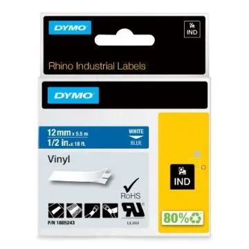 Dymo White on Blue Label Printer Tape, 18 ft Length, 12 mm Width - 1805243 product image