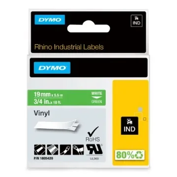 Dymo White on Green Label Printer Tape, 18 ft Length, 19 mm Width - 1805420 product image