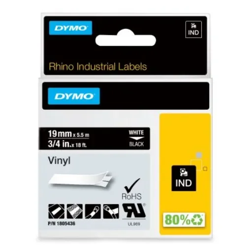 Dymo White on Black Label Printer Tape, 18 ft Length, 19 mm Width - 1805436 product image