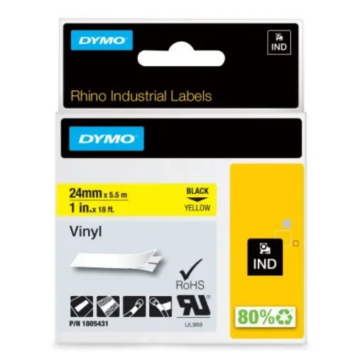 Dymo Black on Yellow Label Printer Tape, 18 ft Length, 24 mm Width - 1805431 product image
