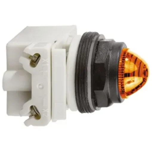 Schneider Electric, Harmony 9001SK, Panel Mount Orange LED Pilot Light, 30mm Cutout, IP66, 120V ac - 9001SKP38LYA9 product image