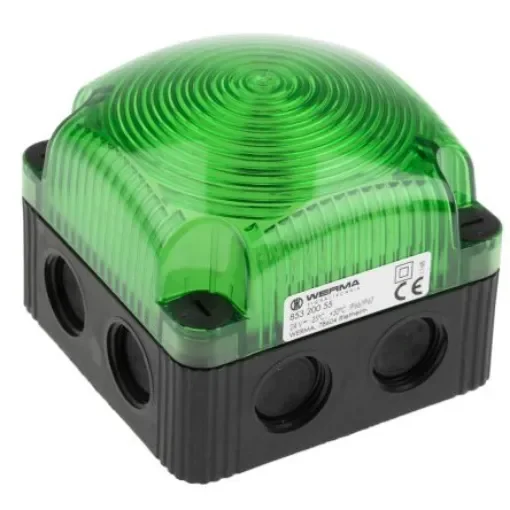Werma BWM 853 Series Green Steady Beacon, 24 V dc, Surface Mount, Wall Mount, LED Bulb, IP66, IP67 - 853.200.55 product image