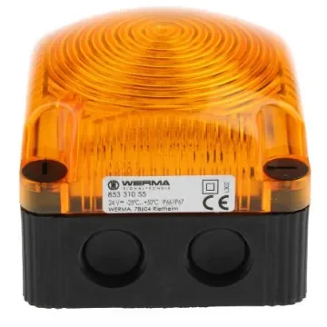 Werma BWM 853 Series Yellow Double Flashing Beacon, 24 V dc, Surface Mount, Wall Mount, LED Bulb, IP67 - 853.310.55 product image