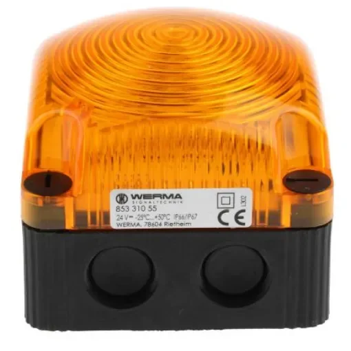 Werma BWM 853 Series Yellow Double Flashing Beacon, 24 V dc, Surface Mount, Wall Mount, LED Bulb, IP67 - 853.310.55 product image