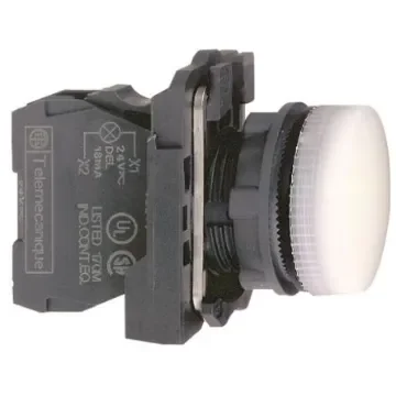 Schneider Electric, Harmony XB5, Panel Mount White Universal LED Pilot Light, 22mm Cutout, IP66, IP67, 120V ac - XB5AVG1 product image