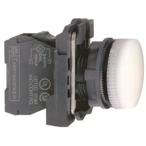 Schneider Electric, Harmony XB5, Panel Mount White Universal LED Pilot Light, 22mm Cutout, IP66, IP67, 120V ac - XB5AVG1 product image