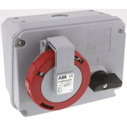Amphenol Industrial Right Angle Switchable IP67 Industrial Interlock Socket 3PN+E, Earthing Position 6h, 16A, 415 V - 2CMA167818R1000  416MHS6W product image