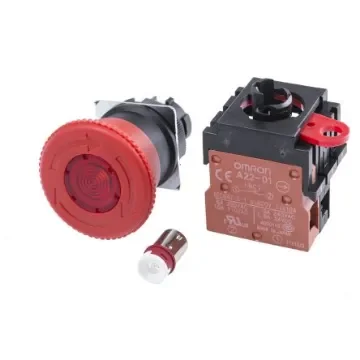 Omron A22E Series Twist Release Illuminated Emergency Stop Push Button, Panel Mount, 1NC, IP65 - A22EL-M-24A-01 product image