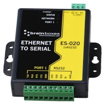 Brainboxes Serial Device Server, 1 Ethernet Port, 1 Serial Port, RS232 Interface, 1Mbit/s Baud Rate - ES-020 product image