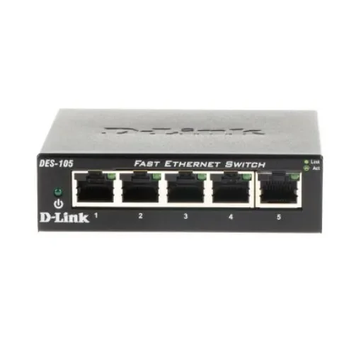 D-Link 5-Port Fast Ethernet Switch, Unmanaged 5 Port Network Switch, UK - DES-105/B product image