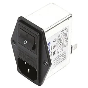 Deltron 4A, 250 V ac/dc Male Panel Mount IEC Filter 2 Pole RIP0442H2, Tab 1 Fuse product image