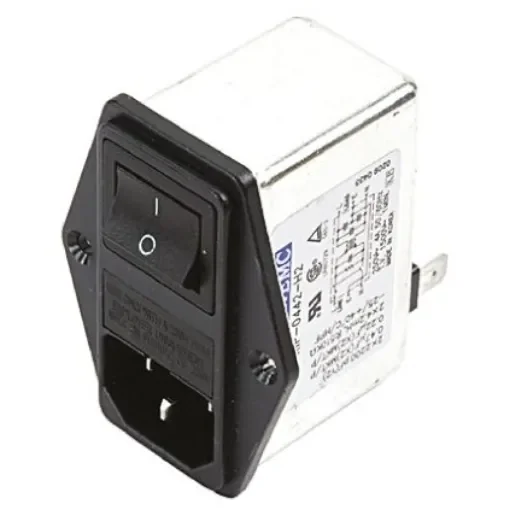 Deltron 4A, 250 V ac/dc Male Panel Mount IEC Filter 2 Pole RIP0442H2, Tab 1 Fuse product image
