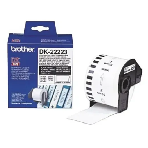 Brother White Black Print Label Roll, 50mm Width, 1 Roll Qty - DK22223 product image