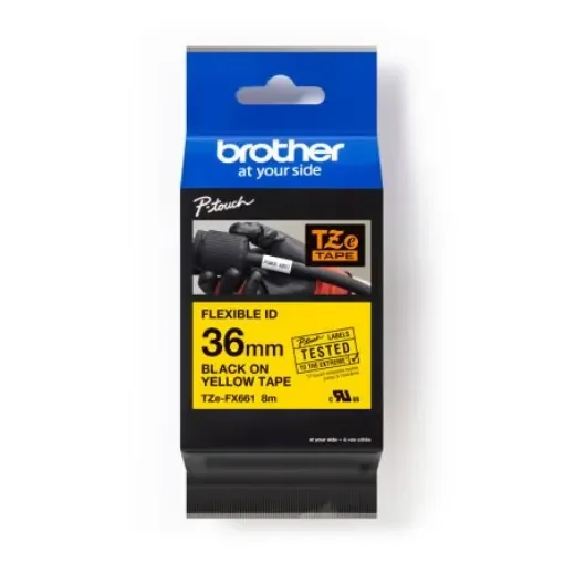 Brother Black on Yellow Label Printer Tape, 8 m Length, 36 mm Width - TZE-FX661 product image