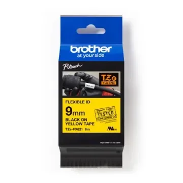 Brother Black on Yellow Label Printer Tape, 8 m Length, 9 mm Width - TZE-FX621 product image