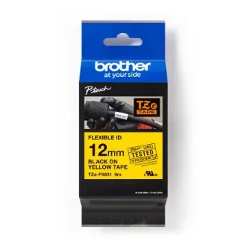 Brother Black on Yellow Label Printer Tape, 8 m Length, 12 mm Width - TZE-FX631 product image