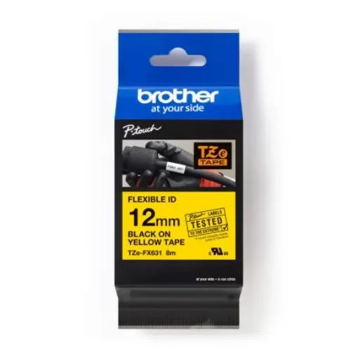 Brother Black on Yellow Label Printer Tape, 8 m Length, 12 mm Width - TZE-FX631 product image