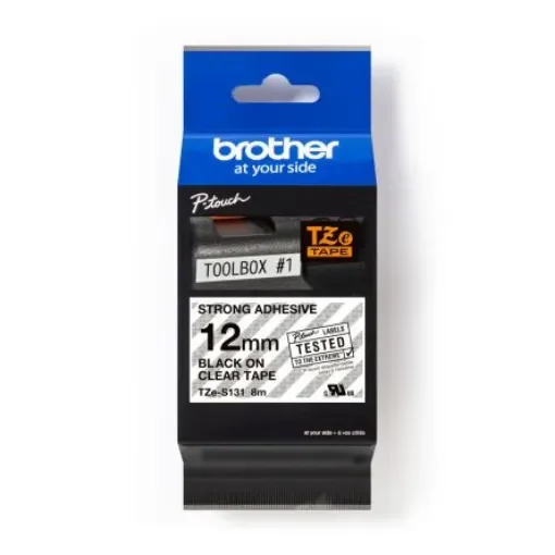 Brother Black on Clear Label Printer Tape, 8 m Length, 12 mm Width - TZE-S131 product image