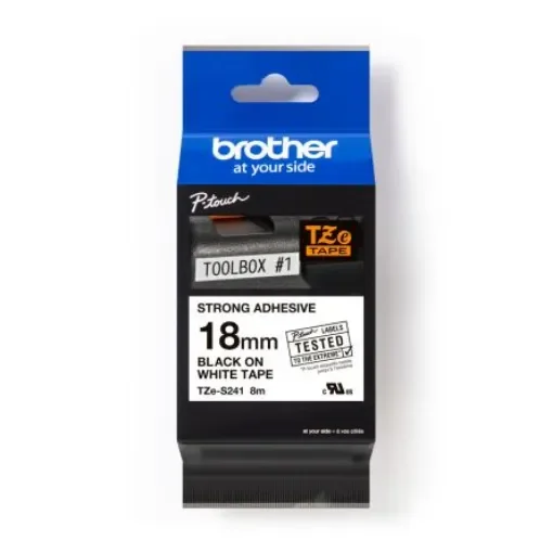 Brother Black on White Label Printer Tape, 8 m Length, 18 mm Width - TZE-S241 product image