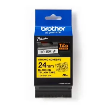 Brother Black on Yellow Label Printer Tape, 8 m Length, 24 mm Width - TZE-S651 product image
