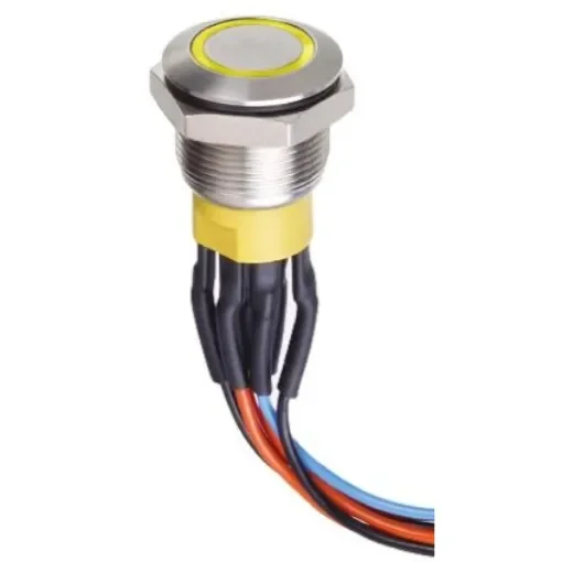 Apem Illuminated Push Button Switch, Momentary, Panel Mount, 19.2mm Cutout, SPDT, Yellow LED, 30V dc, IP67 - AV9512F1020840K product image