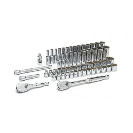 GearWrench 57-Piece Imperial, Metric 3/8 in Deep Socket/Standard Socket Set with Ratchet, 12 point - 80551 product image