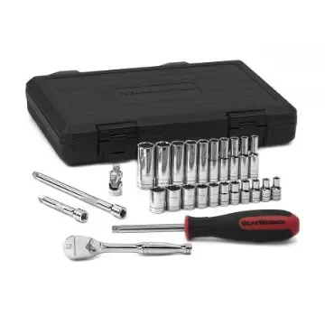 GearWrench 26-Piece Imperial 1/4 in Deep Socket/Standard Socket Set with Ratchet, 12 point - 80313 product image