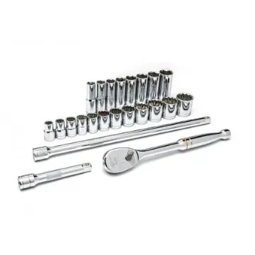GearWrench 23-Piece Imperial 1/2 in Deep Socket/Standard Socket Set with Ratchet, 6 point - 80707 product image