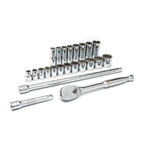 GearWrench 23-Piece Imperial 1/2 in Deep Socket/Standard Socket Set with Ratchet, 6 point - 80707 product image