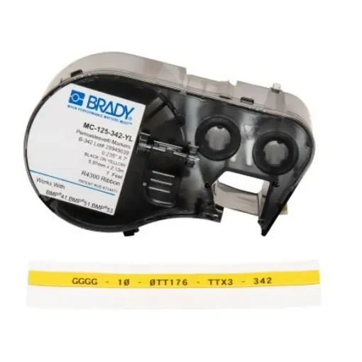 Brady B-342 Black on Black on Yellow Label Printer Tape, 2.13 m Length, 5.97 mm Width - MC-125-342-YL product image