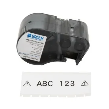 Brady B-595 Black on Black on White Label Printer Tape, 7.62 m Length, 38.10 mm Width - MC-1500-595-WT-BK product image